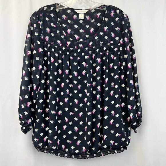 Christopher & Banks Womens Peasant Blouse Multicolor Long Sleeve Smocked Boho M - Picture 1 of 11